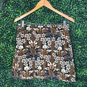 Vintage Zara Corduroy Brown Floral Skirt Pockets Sz S